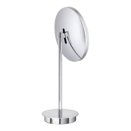 Rückseite LED Interface als Standmodell, Minimalistisches und Modernes Design in der Farbe Chrom, Rundes Spiegelglas mit integrierte Ambiente-Hintergrundbeleuchtung, Schwenksystem