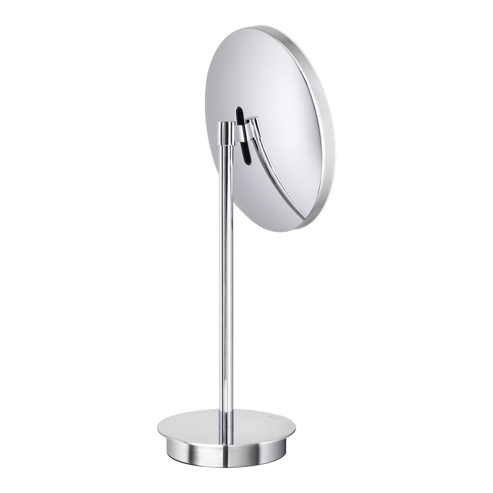 Rückseite LED Interface als Standmodell, Minimalistisches und Modernes Design in der Farbe Chrom, Rundes Spiegelglas mit integrierte Ambiente-Hintergrundbeleuchtung, Schwenksystem