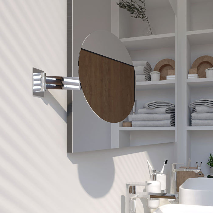 FACE Wandspiegel am Schwenkarm mit 3-fach Vergrößerung, Modernes Design mit rahmenloser Spiegelfläche, Platzsparend klappbar