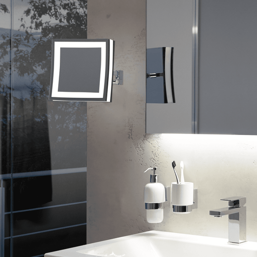 LED CUBIK T3 Wandspiegel am Schwenkarm mit 3-fach Vergrößerung, T3 Technologie für warm-weißes Tageslicht und kalt-weißem Nachtlicht, integrierter beleuchteter Touch-Schalter, maximale Beweglichkeit durch den flexiblen Schwenkarm