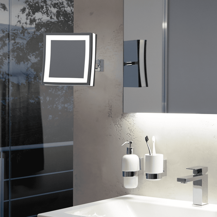 LED CUBIK T3 Wandspiegel am Doppel-Schwenkarm mit 3-fach Vergrößerung, T3 Technologie für warm-weißes Tageslicht und kalt-weißem Nachtlicht, integrierter beleuchteter Touch-Schalter, maximale Beweglichkeit durch den flexiblen Schwenkarm
