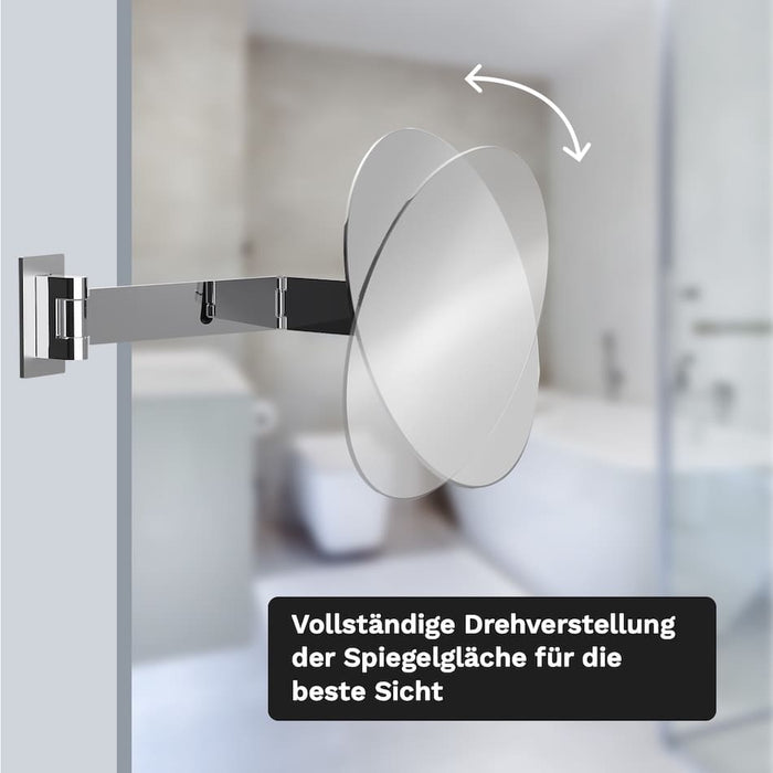 FACE Wandspiegel am Doppel-Schwenkarm mit 3-fach Vergrößerung, Modernes Design mit rahmenloser Spiegelfläche, Platzsparend klappbar