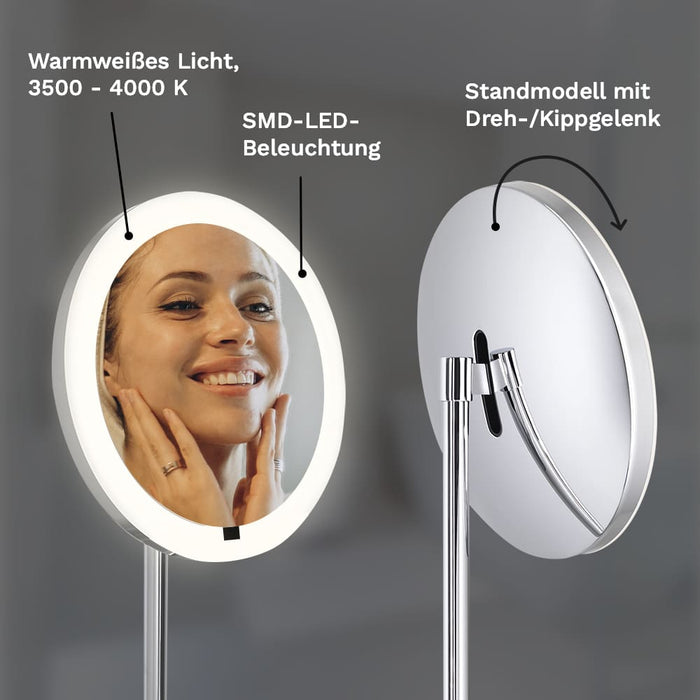 ALISEO LED Interface Kosmetikspiegel als Standmodell mit Dreh-und Kippgelenk, Warmweißes Licht, LED-Beleuchtung