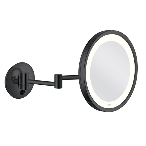 LED CITY LIGHT Wandspiegel am Doppel-Schwenkarm in Schwarz, 3-fach Vergrößerung, Blendfreie integrierte LED-Beleuchtung, geräumige Spiegelfläche mit einem Durchmesser von 250mm