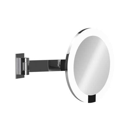 LED INTERFACE Wandspiegel am Schwenkarm mit 3-fach Vergrößerung, Ambiente-Hintergrundbeleuchtung, Akkubetrieben, Infrarotsensor – Licht schaltet sich automatisch ein