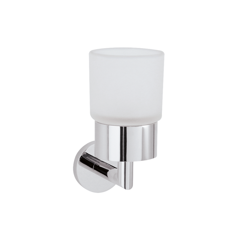 TECNO Glashalter aus satiniertem Glas, klare Formen und minimalistisches Design, Massive Messingkonstruktion – 1,25 mm Wanddicke, Sicheres Montagesystem, Verdeckte Montageeinheit, keine sichtbaren Schrauben