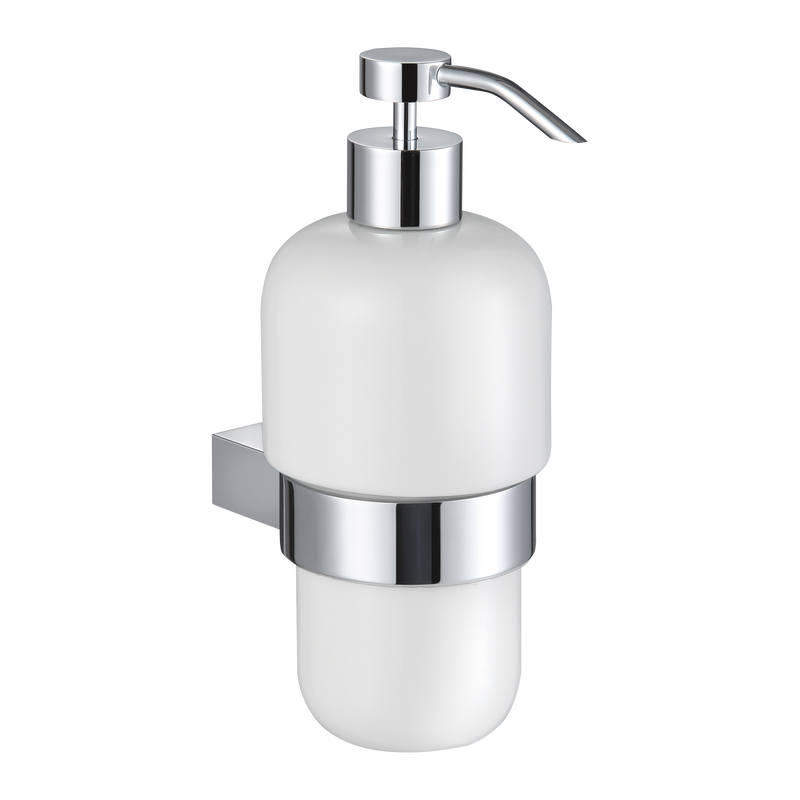 Architecto Seifenspender von ALISEO. Keramikseifenflasche, 300 ml Füllmenge. Massive Messingkonstruktion. Sicheres Montagesystem. Verdeckte, separate Montageeinheit, keine sichtbaren Schrauben.