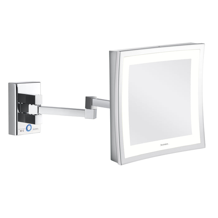 LED CUBIK T3 Wandspiegel am Schwenkarm mit 3-fach Vergrößerung, T3 Technologie für warm-weißes Tageslicht und kalt-weißem Nachtlicht, integrierter beleuchteter Touch-Schalter, maximale Beweglichkeit durch den flexiblen Schwenkarm