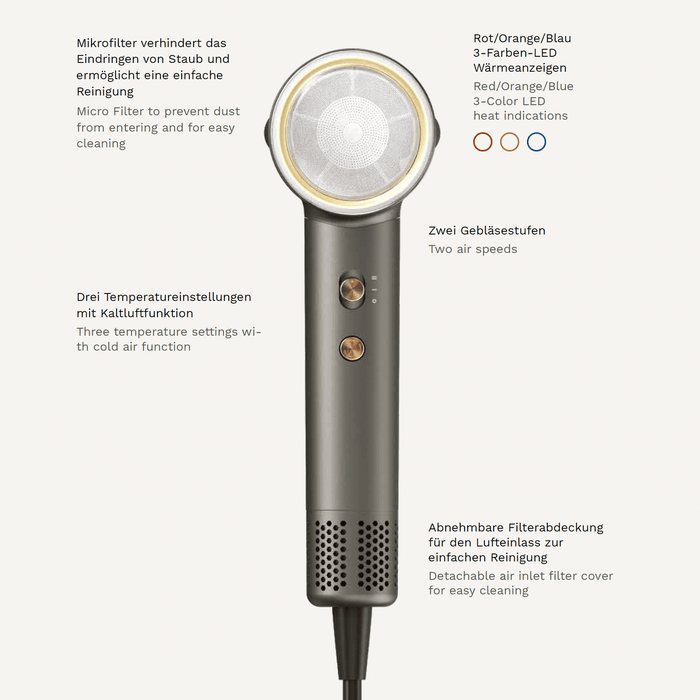 Alle Infos zum Vento Brushless Haartrockner in dunkelgrau-metallic von Aliseo.