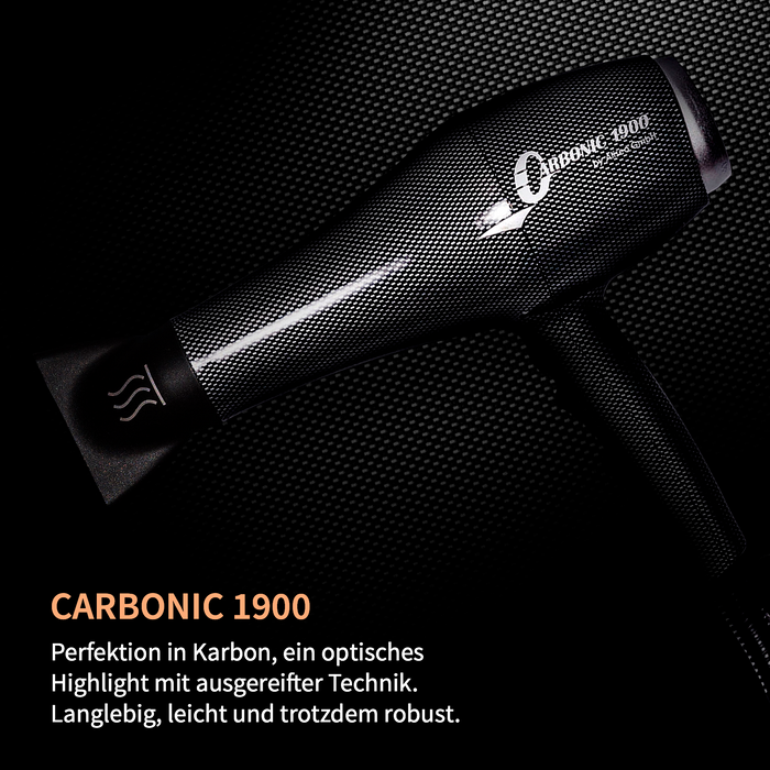 Carbonic 1900 Haartrockner. Perfektion in Karbon, ein optisches Highlight mit ausgereifter Technik.