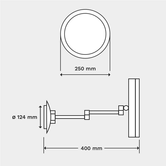 LED CITY LIGHT Wandspiegel am Schwenkarm mit 3-fach Vergrößerung, Blendfreies LED-Licht, Große Spiegelfläche – Durchmesser 250 mm, Ausklappbar bis 400 mm